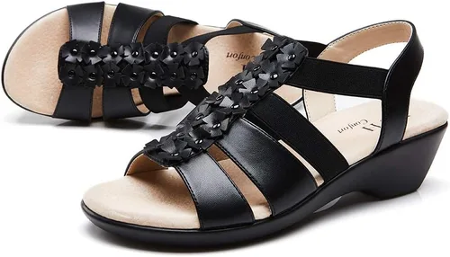 Vista 5 de VJH confort Sandalias de cuña para mujer, con plataforma elástica, cómodas, informales, planas