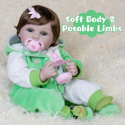 Vista 5 de Muñecas Reborn Baby – Muñecas realistas de recién nacido de 22 pulgadas, cuerpo de tela suave, completo con ropa y accesorios de juguetes, juego