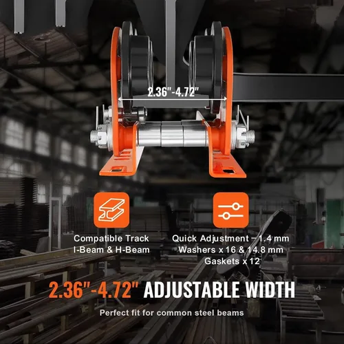 Vista 2 de Electric Hoist Manual Trolley, 1100 lbs Capacity, Dual Wheel Push Beam Trolley for PA200 PA250 PA300 PA400 PA500, Heavy Duty Engine Hoist (1 Ton)