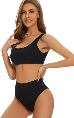 Vista 3 de iSwaves Traje de baño deportivo de dos piezas con cuello en U para mujer