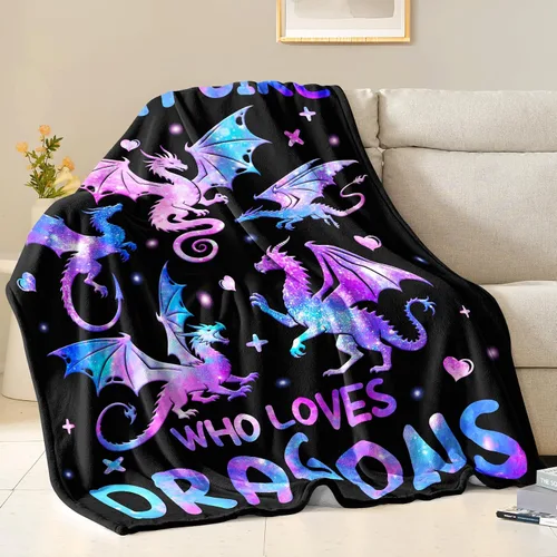 Vista 2 de Manta de dragón de franela suave, regalo para niñas y mujeres, manta de dragón para amantes de los dragones, regalos de cumpleaños, decoración