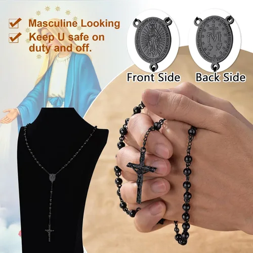 Vista 3 de ChainsProMax Collar de rosario Virgen MaríaSan CristófocoSan Miguel para mujer, foto personalizadatexto disponible-caja de regalo