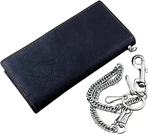 Vista 6 de Cartera larga de cuero para hombre con llavero