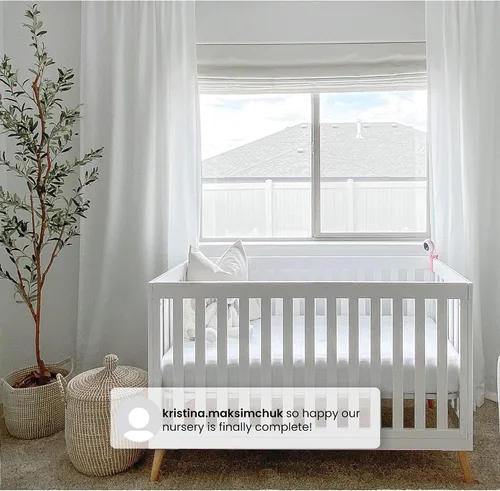 Vista 9 de Delta Children Essex - Cuna convertible 4 en 1, color blanco Bianca con patas de color natural Bianca Blanco