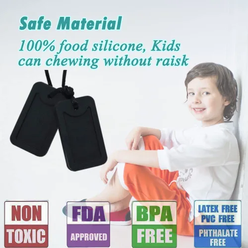 Vista 2 de Collar sensorial masticable para niños y adultos, colgante de etiqueta de perro de silicona masticable para autismo, TDAH, SPD, PICA y necesidades