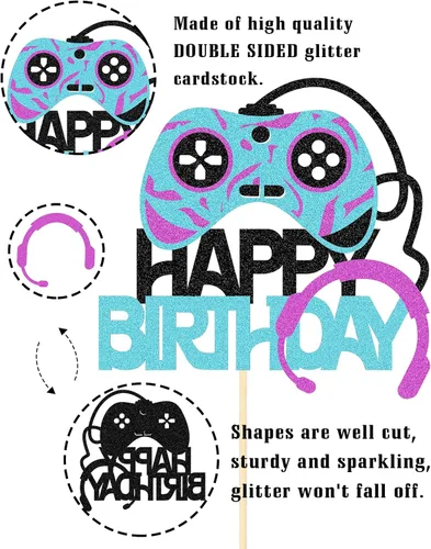Vista 3 de Videojuegos Subir de nivel Feliz Cumpleaños Cake Toppers Jugadores Fiesta de Cumpleaños Favores Suministros Para Videojuegos-01 0