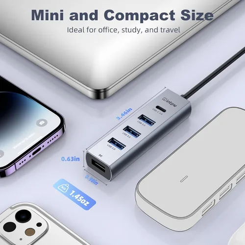 Vista 7 de Concentrador USB C de 5 puertos, adaptador intpw USB C a USB con 1 puerto de datos USB-C/3 USB-A 3.0, adaptador de concentrador USB-C multipuerto