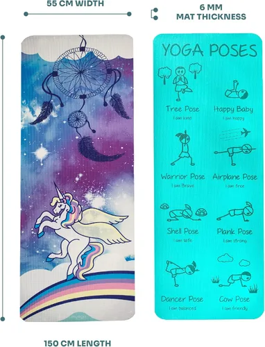 Vista 6 de Myga Childrens Yoga Mat,Eco-Friendly Printed Yoga, Exercise and Fitness Mat for Kids,Features 8 Yoga Poses on the Reverse,Non-Slip, Extra Grip and