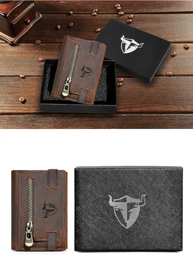 Vista 6 de Grueso caballo loco cuero viaje regalo bolsillo frontal con moneda bolsillo tarjeta caso organizador Rfid cartera para hombres hombres 1694, 1694