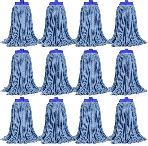 Vista 10 de Matthew - Cabezales de repuesto para trapeador húmedo de algodón resistente (azul, mediano, paquete de 12) con 2 paños de microfibra para uso
