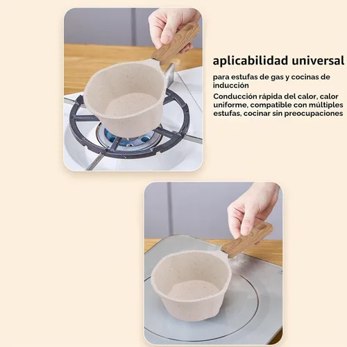 Vista 5 de Sartén antiadherente con boquilla para verter, olla de leche pequeña, fácil de usar, fondo plano blanco, multimini, juego multiusos para la cocina