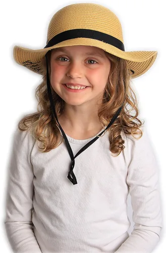 Vista 3 de Funky Junque Sombrero de sol para niñas, diseño cursivo bordado, ajustable, para playa