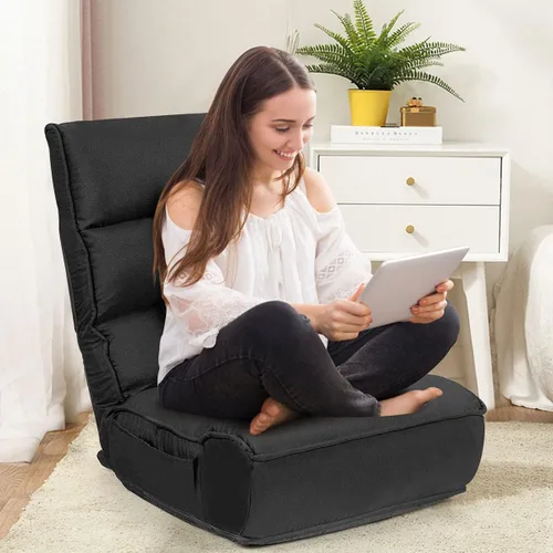Vista 2 de DORTALA Silla de Piso Plegable para Adultos, Silla Gaming de Espuma con Memoria con Soporte Ajustable para Cabeza y Espalda de 5 Posiciones, Asiento