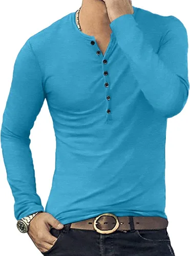 Vista 4 de YTD - Camiseta de manga larga para hombre estilo informal corte ajustado