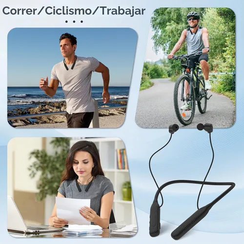 Vista 6 de Auriculares Bluetooth con banda para el cuello, auricular Bluetooth con Negro