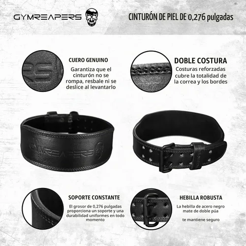 Vista 3 de Gymreapers - Cinturón de levantamiento de pesas - 7 mm de cuero profesional resistente con hebilla ajustable - Soporte estabilizador de la parte