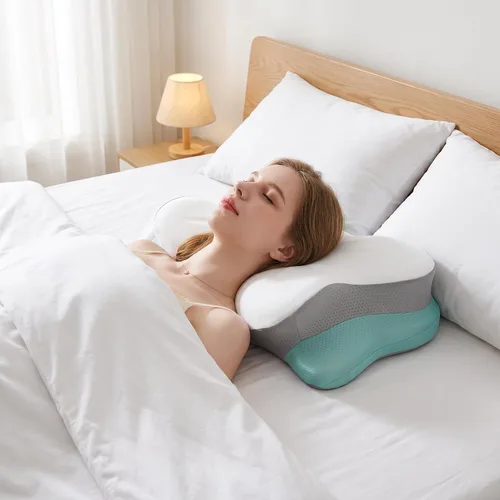 Vista 8 de Cervical Memory Foam Pillow Ergonomic Neck Pain Relief for Sleeping (Blue)