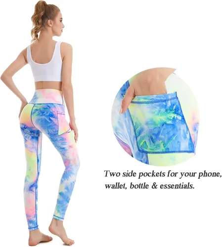Vista 4 de iniber Pantalones de yoga de cintura alta con bolsillos para mujer, elásticos en 4 direcciones, suaves, para correr, entrenamiento, pantalones