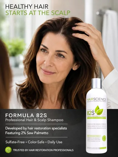 Vista 2 de Hair Science Fórmula 82S Champú para la salud del cuero cabelludo y el cabello Con palma enana americana y biotina Para preocupaciones