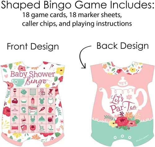 Vista 3 de Big Dot of Happiness Floral Let's Par-Tea - Juego de 18 tarjetas de bingo con imágenes y marcadores, fiesta de té de jardín, baby shower, juego