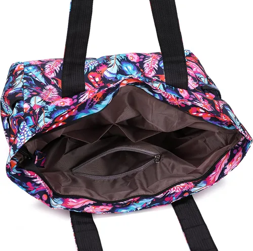 Vista 5 de Bolsa de mano de nylon grande ligera para gimnasio senderismo picnic viajes playa impermeable bolsas de mano