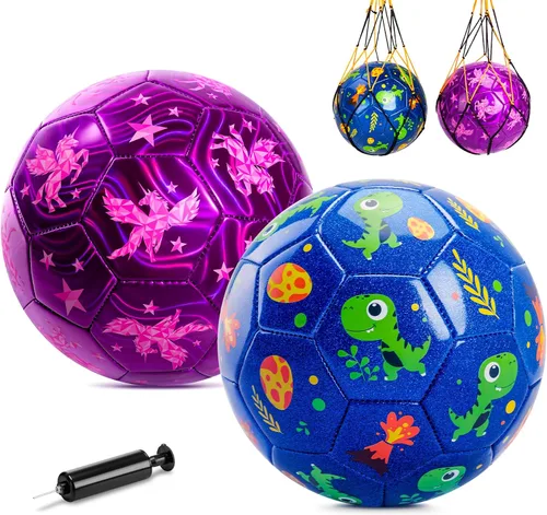 Vista 11 de INPODAK Balón de fútbol tamaño 3 tamaño 2 para niños pequeños 1-3 3-8, 1 o 2 unidades de dibujos animados de dinosaurio pequeño unicornio pelota