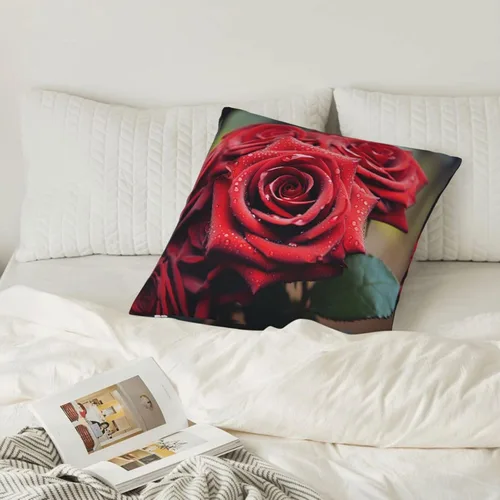 Vista 6 de Fundas de almohada cuadradas decorativas para sofá, hermosas fundas de almohada con rosas rojas, funda de cojín de doble cara para sala de estar
