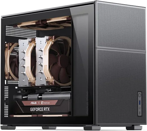Vista 7 de JONSBO D31 MESH Caja de ordenador negra Micro ATX, compatible con placa base MATX/ITX/Soporte RTX 4090 (335-400 mm) GPU 360/280AIO, alimentación