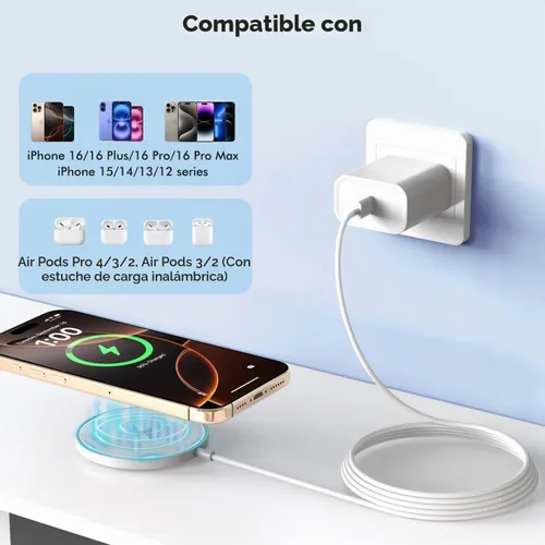 Vista 4 de Cargador magnético para iPhone 17 [certificado Apple MFi], almohadilla de carga inalámbrica USB C de 1.8 metros para iPhone 17 y bloque de carga