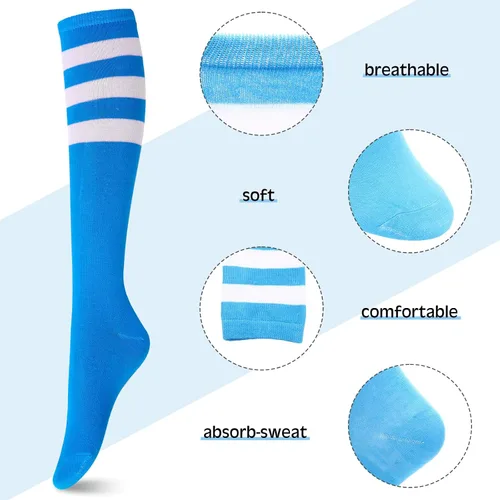 Vista 3 de Hercicy 12 pares de calcetines de tubo para mujer, calcetines coloridos hasta la rodilla, calcetines deportivos a rayas, atléticos, sóftbol, fútbol