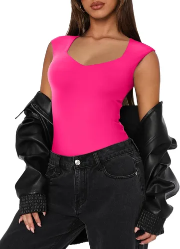 Vista 5 de REORIA Butsmooth - Camiseta sin mangas con cuello en V para mujer, sexy, sexy, casual, con doble forro, sin mangas, adelgazante, para salir