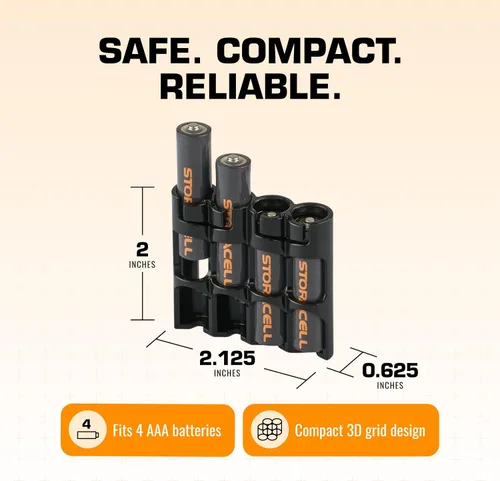 Vista 6 de Soporte de baterías AAA Storacell de Powerpax SlimLine, capacidad para 6 unidades, color naranja Negro