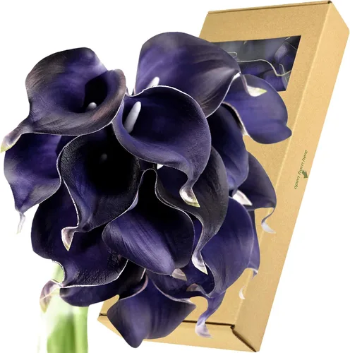 Vista 11 de FiveSeasonStuff Real Touch - Ramo de flores artificiales de lirio de cala para novia, arreglos florales, 15 lirios de cala (azul cerúleo)