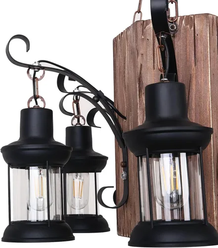 Vista 7 de OUKANING Lámpara colgante de madera envejecida, estilo retro, rústica, línea de luz de techo de suspensión industrial que se puede ajustar para mesa