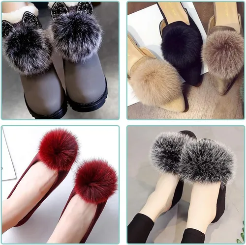 Vista 6 de SIQUK 36 pompones de piel sintética para manualidades, pompón esponjoso con lazo elástico para sombreros, bufandas, guantes, bolsas, accesorios