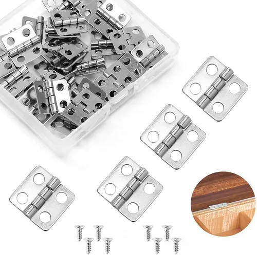 Vista 11 de 100 piezas de mini bisagras, bisagras de latón retro a tope de 10 x 8 mm, mini hardware con rotación de 180 grados con tornillos para manualidades