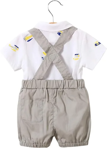 Vista 3 de YFYBaby Conjunto de ropa de caballero para bebés recién nacidos y niños, camisa de manga corta + pantalones con peto + overol con lazo