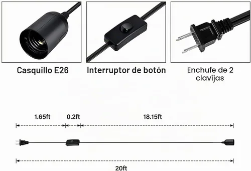 Vista 4 de Simple Deluxe - Cordón de lámpara colgante de linterna de 15 pies con enchufe E26, con interruptor de encendido/apagado (bombilla no incluida)