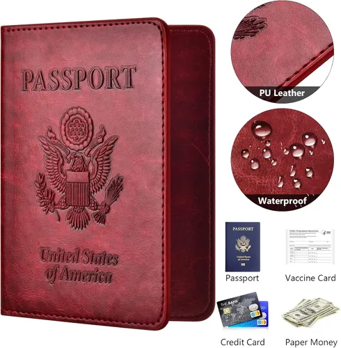 Vista 4 de Combo de tarjetero para pasaporte y vacuna, soporte para pasaporte con ranura para tarjeta de vacuna, cartera para pasaporte, funda para pasaporte