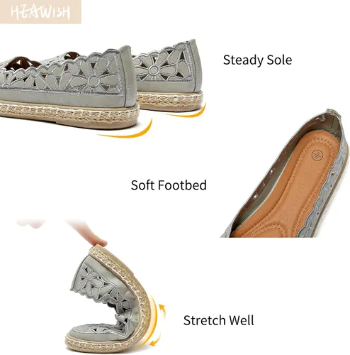 Vista 4 de HEAWISH Zapatos de vestir con punta redonda para mujer, estilo bailarina, estilo casual