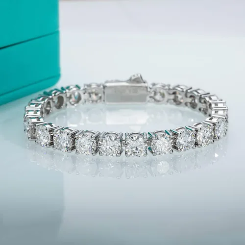 Vista 2 de AnuClub 11.1CT-32CT Moissanite Tennis Bracelet 14K Gold Plated Sterling Silver Round Cut 4MM-6.5MM D Color VVS1 Moissanites Diamond Classic