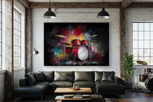 Vista 6 de LuxeWood Arte de Pared Musical en Lienzo - Impresiones Temáticas Musicales Medianas y Grandes para Sala de Estar, Oficina, Estudio, Airbnb