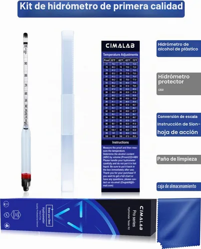 Vista 4 de CIMALAB Hidrómetro - Medidor de alcohol, hidrómetro de alcohol 0-200 a prueba e hidrómetro de alcohol tradicional, hidrómetro a prueba de alcohol