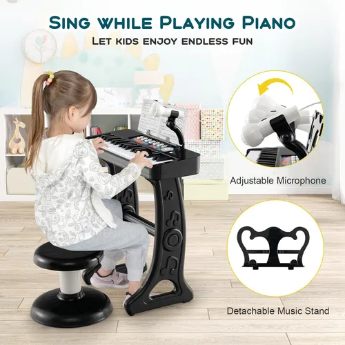 Vista 3 de Costzon Piano para niños, teclado de piano de juguete de 37 teclas con micrófono, taburete y soporte de música, piano electrónico portátil, juguete