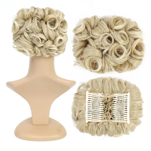 Vista 25 de SWACC Extensión de Moño de Cabello Rizado Corto y Desordenado, Peines de Cabello Fáciles de Estirar, Extensión de Cola de Caballo con Clip, Coletero