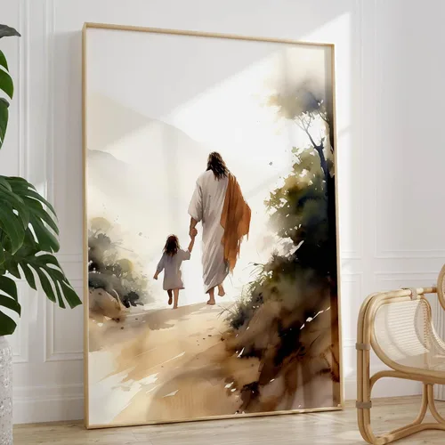 Vista 11 de Arte de pared de acuarela de Jesús, pintura en lienzo cristiano, imágenes de las Escrituras, decoración de pared, póster con versículos bíblicos