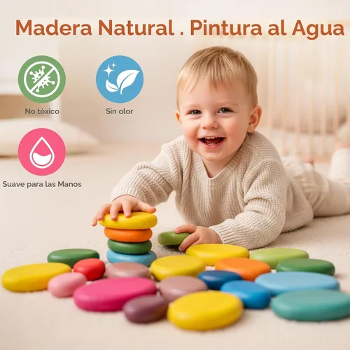 Vista 2 de OESSUF Rocas apilables extragrandes para niños pequeños de 1 a 3 años, 16 piezas de juguetes Montessori de madera, piedras de equilibrio jumbo