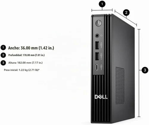 Vista 3 de Dell Pro Micro Plus (MFF OptiPlex 7020 Plus de próxima generación), Intel 20-Core Ultra 7 265, mini escritorio empresarial, QBM1250, 3x DP, memoria