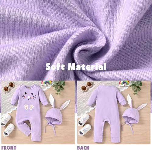 Vista 5 de Aalizzwell Mameluco de Pascua para bebés y niñas con sombrero de oreja de conejo