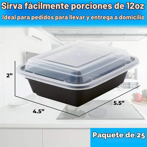 Vista 5 de Contenedor duradero de almacenamiento de alimentos, grado comercial, recipientes de plástico sin BPA con tapas, 25 unidades, reciclable, a prueba